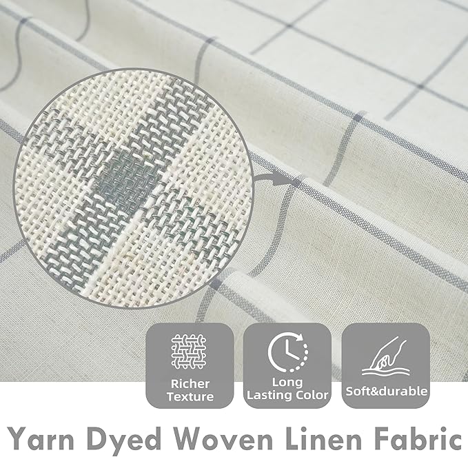 DriftAway 100% Blackout Plaid Linen Curtains 84 Inches Long 2 Panels Gray | - Image 5
