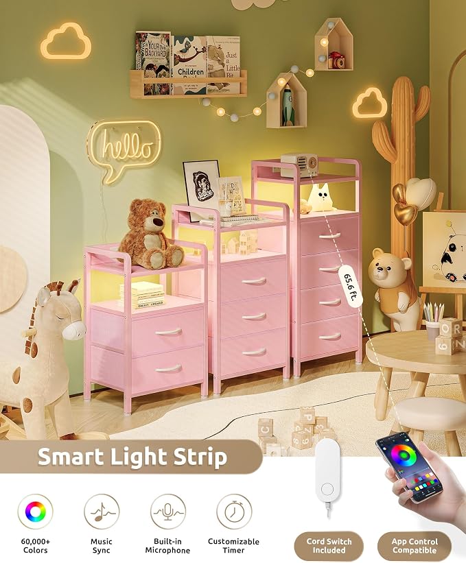 Lazzanto Nightstand with Rear Charging Station, LED Light, 4 Drawers, 2 USB-A - Image 4