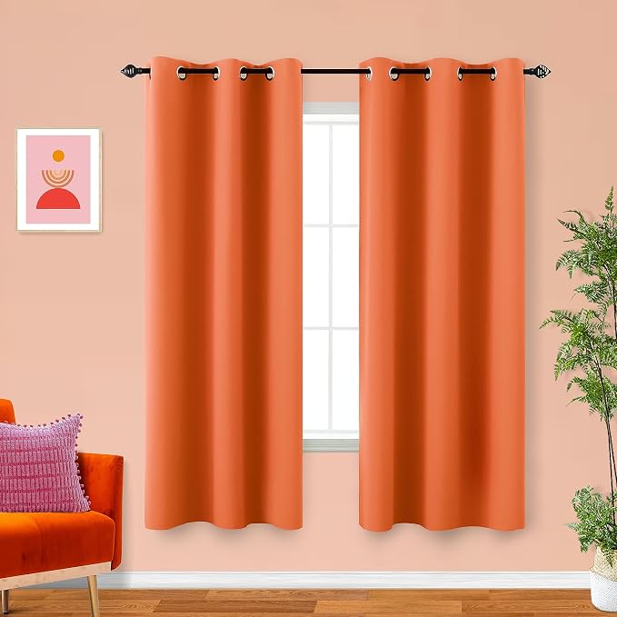 KOUFALL 42x72 Inches Long Orange Blackout Curtains by KOUFALL