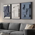 3D Textured Framed Blue and White Abstract Wall Art Set, 3 Piece, 16x24 In | by Cuspin
