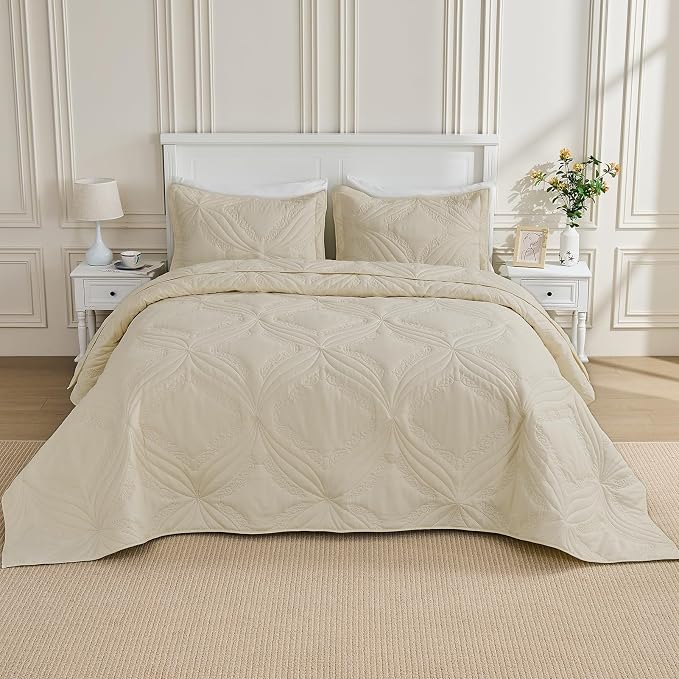 Kingnex Oversized King Bedspreads 128x120 Ultrasonic Quilted Beige | Extra Wide - Image 2