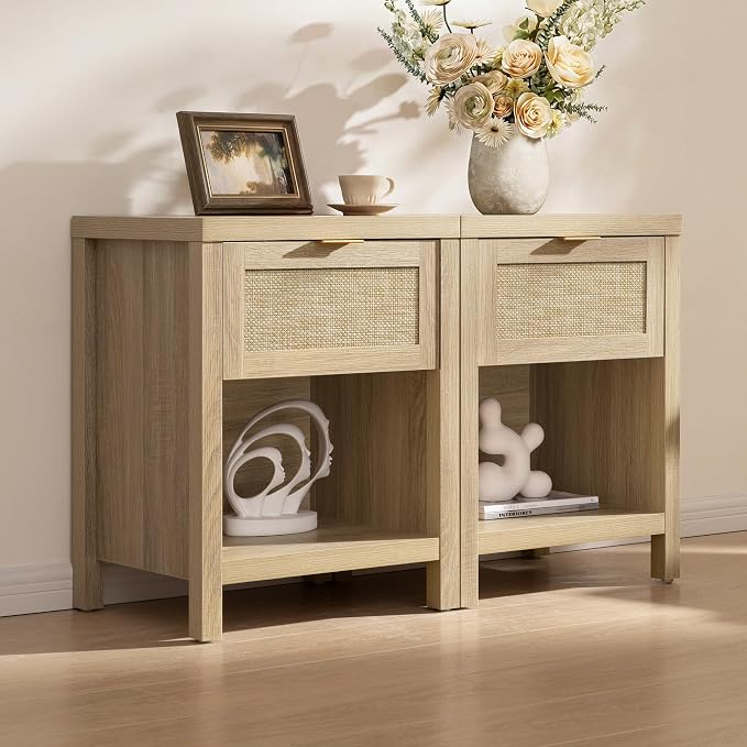 SICOTAS Nightstands Set of 2 Rattan Night Stand - Image 6