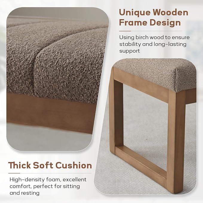 Zihanhome 52.7" Bedroom Bench for End of Bed, Modern Upholstered Teddy Fabric - Image 5