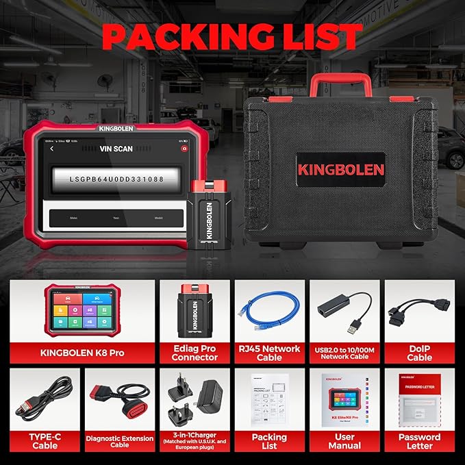 KINGBOLEN K8 Pro OBD2 Scanner Bluetooth 2026 Bidirectional Scan Tool with Lifetime No Subscription Update 8'' All System Diagnostic Tool, ECU Code, 34+ Reset, CANFD&DOIP, V.A.G Guide, FCA AutoAuth