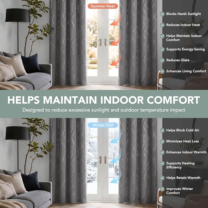 Deconovo 100% Blackout Living Room Curtains 95 Inches Long, Thermal Insulated - Image 6
