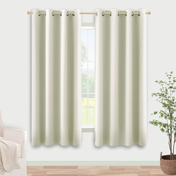 KOUFALL Cream Ivory 64 Inch Room Darkening Curtains by KOUFALL