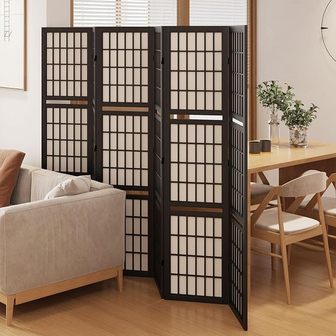 Room Divider with Shelves, 66.9-Inch Tall Japanese Shoji Style Wood Screen with - Image 6
