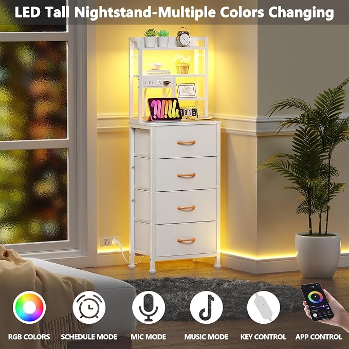 Tall Night Stand, 52.1" LED White Nightstand - Image 4