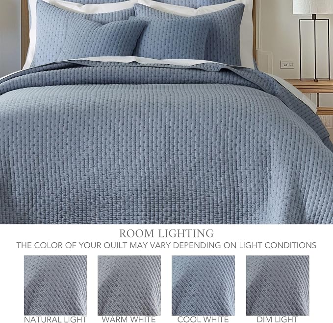 Levtex Home - Cross Stitch Chambray Quilt Set - Full/Queen Quilt + Two Standard - Image 4