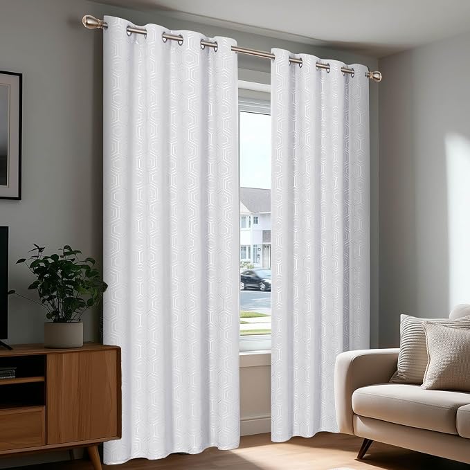 Deconovo Room Darkening Curtains, Star White Thermal Insulated Grommet Drapes - Image 7