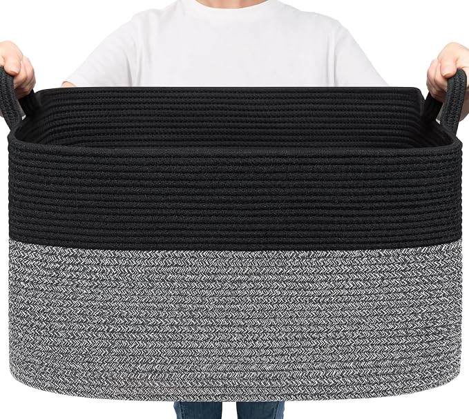Goodpick Large Woven Rope Blanket Basket, Living Room & Bedroom Organization by Goodpick