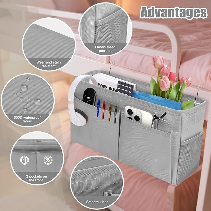 Bedside Caddy Organizer with Fixed Straps, Bunk Bed Caddy ideal - Image 4