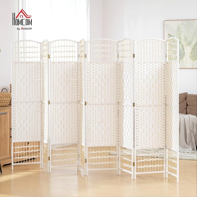 HOMCOM 8 Panel Room Divider, Folding Privacy Screen, Wave Fiber Freestanding - Image 2