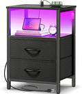 Huuger Night Stand with Charger Station and LED Lights, 2 Drawer Nightstand | by Huuger