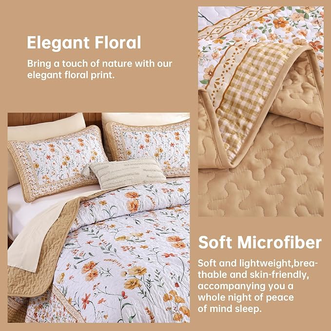 WONGS BEDDING Fall Quilts Set King, Spring Summer Garden Quilt Set, Microfiber - Image 4