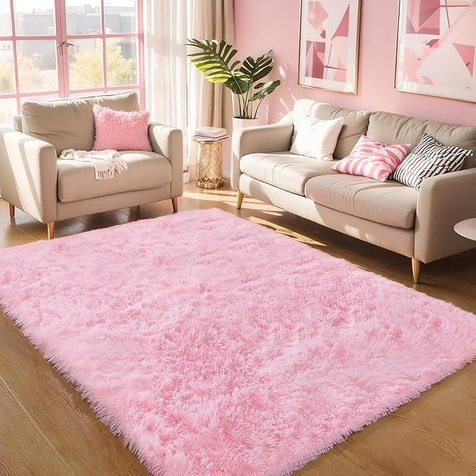 5x7 Pink Shag Rug for Girls Bedroom, Soft Plush Fluffy Carpet | Area Rug for - Image 6