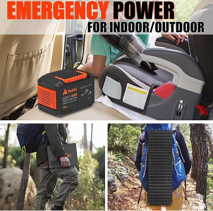 Takki 300W Solar Generator 240Wh Portable Power Station with 40W Foldable Solar Panel Power Bank with 110V AC Outlet USB DC for Emergency CPAP Outdoor Camping Home Use Blackout