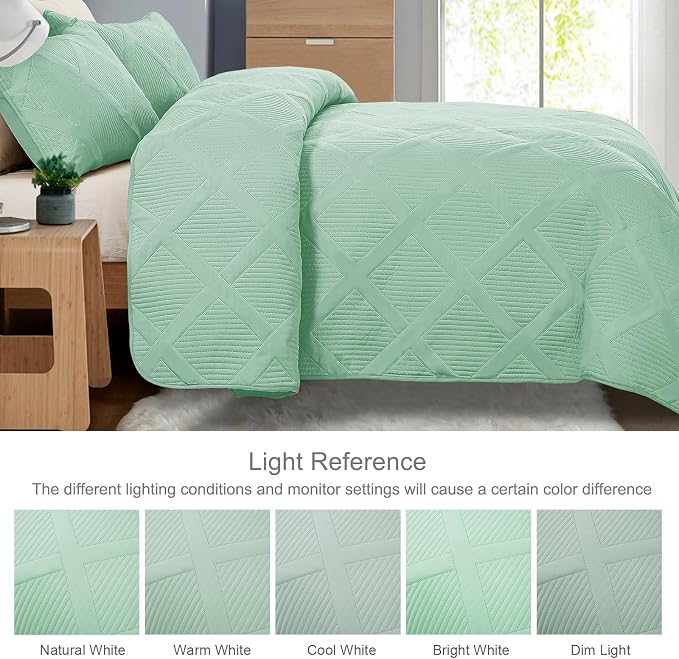 Exclusivo Mezcla Quilt King Size, Light Green | Soft Bedspreads - Image 3