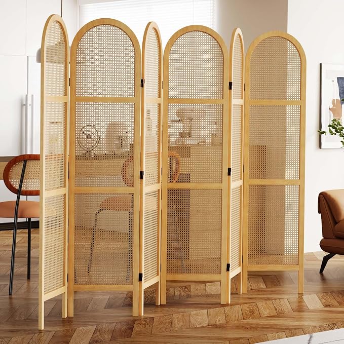Svimi Room Dividers and Folding Privacy Screens, 5.6 Ft Double Hinged Rattan - Image 3