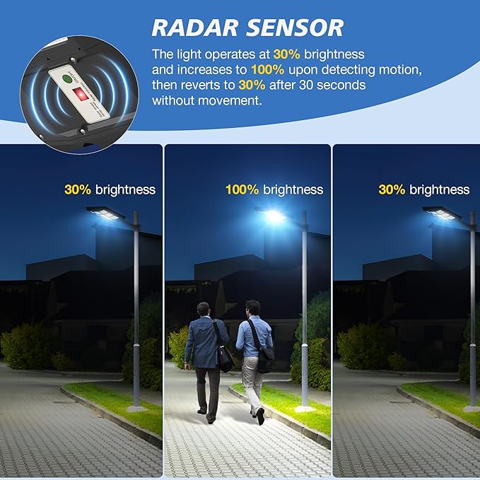 10000W Solar Street Lights Outdoor - Solar Lights Outdoor Waterproof Motion Sensor, Solar Parking Lot Lights Commercial Dusk to Dawn, LED Street Light Solar Powered for Outside, Yard