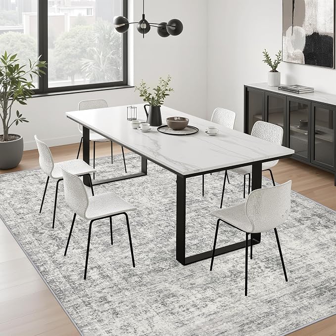 6x9 Area Rug Living Room: Modern Washable Soft Carpet Black Grey | - Image 4