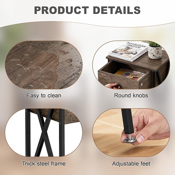 VECELO Nightstands Set of 2, Modern Bedside End Tables, Night Stands - Image 8