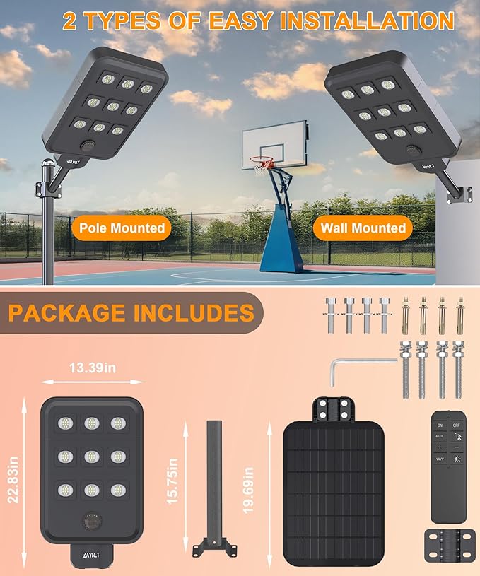 JAYNLT X-10000W Solar Street Lights Outdoor, Ultra-Large 6500K Commercial Parking Lot Lights Dusk to Dawn,IP67 Waterproof Solar Power Flood Security Light for Farm,Shop