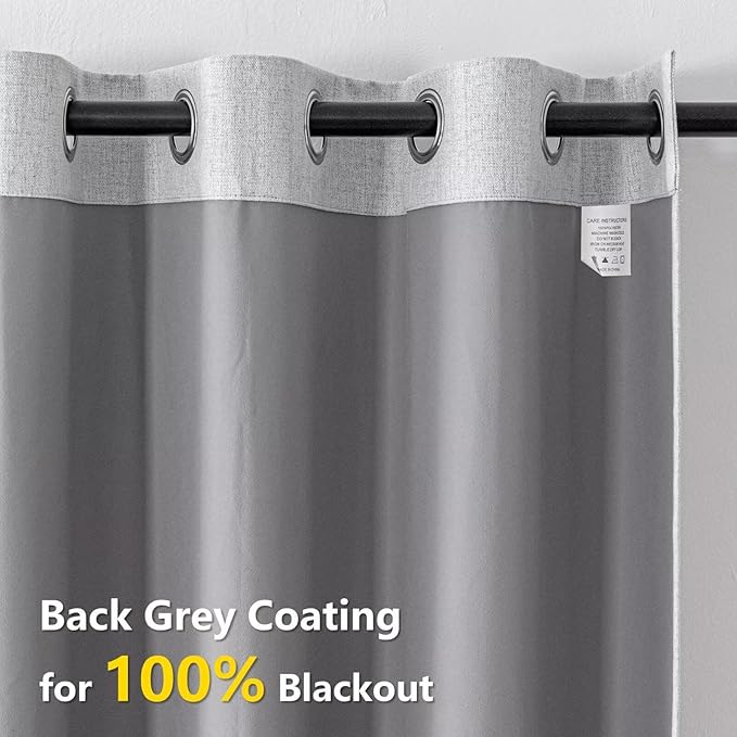 100% Blackout Curtains 72 Inch Length 2 Panels Set, Black Out Curtains for Living Room, Greyish White Thermal Insulated Grommet Drapes Bedroom Luxury Decor Privacy(70W × 72L inch, Greyish White)