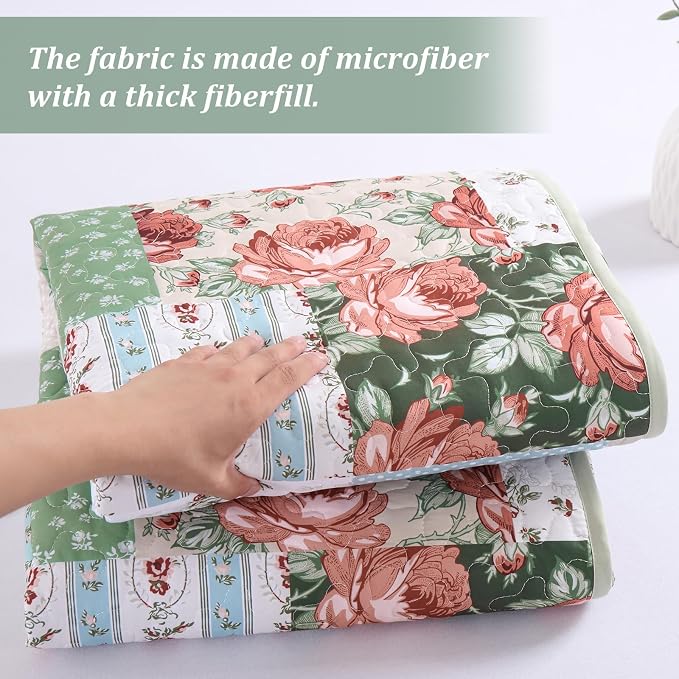 Anibedding Floral Patchwork Quilt Set King Size, Soft Lighweight Farmhouse - Image 6
