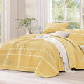 Yellow Oversized Super King Quilt Set, 3 Pieces Striped Bedspread | Boho Soft by Andency