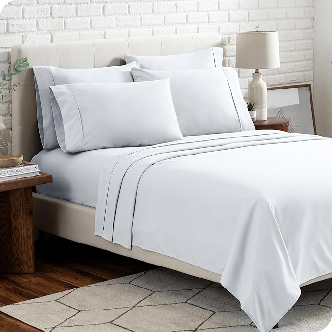 Bare Home Hotel Luxury Split California King Sheet Set, Extra Soft, Deep Pockets, Easy Fit, Cooling & Breathable, Wrinkle, Fade, Stain Resistant, Includes 4 Pillowcases (Split Cal King, White)