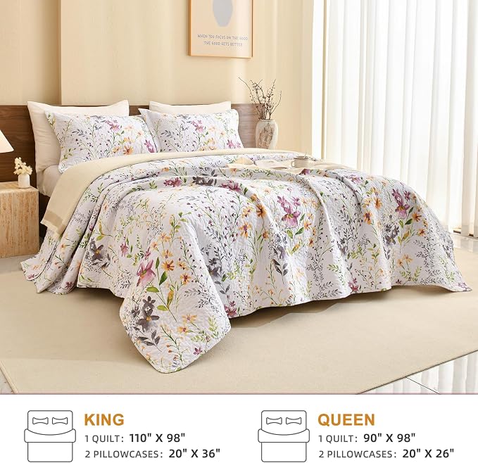 QSH 100% Cotton Floral Quilt Bedding Set 3Pcs - Image 7
