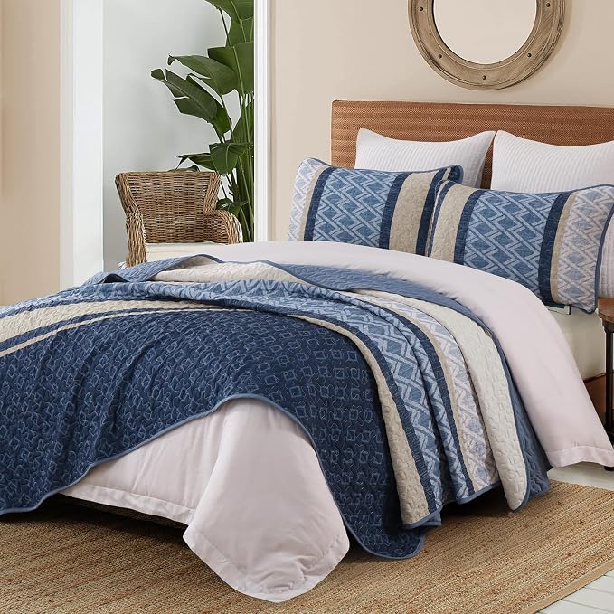 Dinjoy King Size Quilt Set Boho, Soft Striped Bedspreads, 3 Pieces Lightweight - Image 8