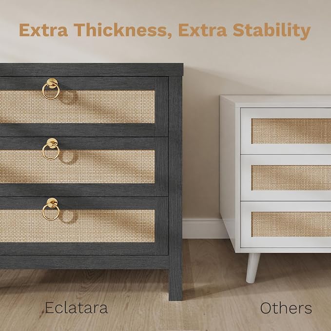 Eclatara Large Rattan Night Stand Set of 2 Boho Nightstand - Image 4