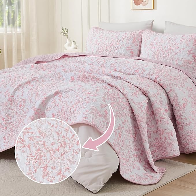 WONGS BEDDING Botanical Quilts King Size, 3 Pieces Soft Bedspread Set, - Image 2