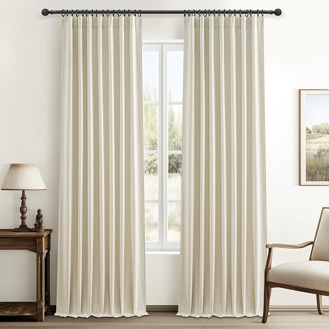90 Inch Warm Cream Linen Blend Curtains by QJMYDECO
