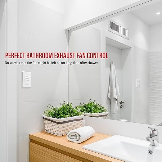 ENERLITES 4-Hour No Neutral Wire Countdown Timer Switch, 5-10-30-60 Min, 2-4 Hour, for Bathroom Fans, Heaters, Lights, LED Indicator, 120VAC 800W, UL Listed, HET06-J-W-2PCS, White, 2 Pack