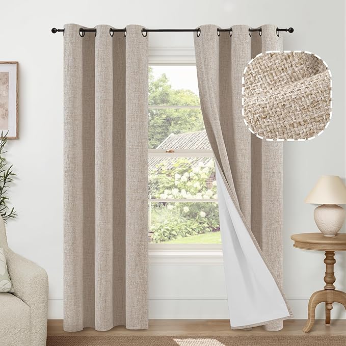 Beige Linen Blackout Curtains 80 Inch Long Each 38 Wide 2 Panels | Thermal by Lajode