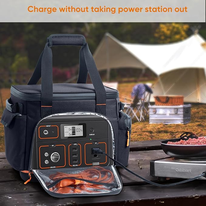 FRECOLSH Travel Carrying Case Compatible with Jackery 500, Portable Power Station Storage Case with Water- proof Bottom and Pocket for Jackery Accessories, Storage Bag Only