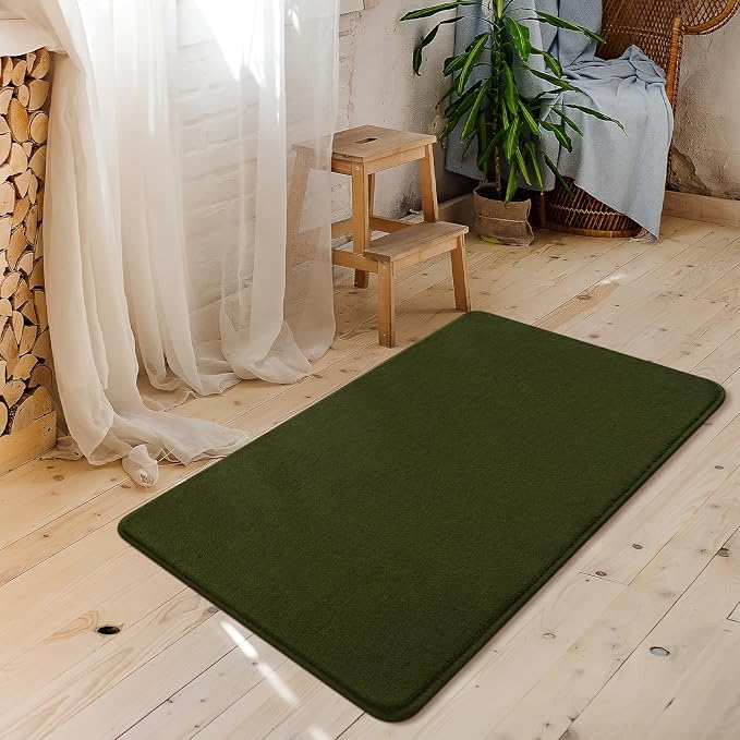 Modern Washable Runner Rugs, 2x4 Olive Green Bedroom Runner Rug | Small Area - Image 9