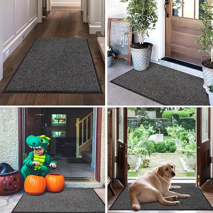 Mibao Front Door Mat, Dirt Trapper Welcome Mat for Outdoor Indoor, Non-Slip Waterproof Doormat, Durable Machine Washable Low Profile Entry Rug for Back Door Outside Patio Porch, 72" x 48", Grey