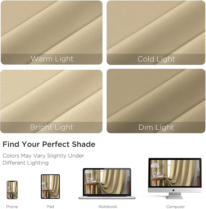 CUCRAF Beige Blackout Curtains 54 inch Length 2 Panels Set, Rod Pocket Room - Image 4