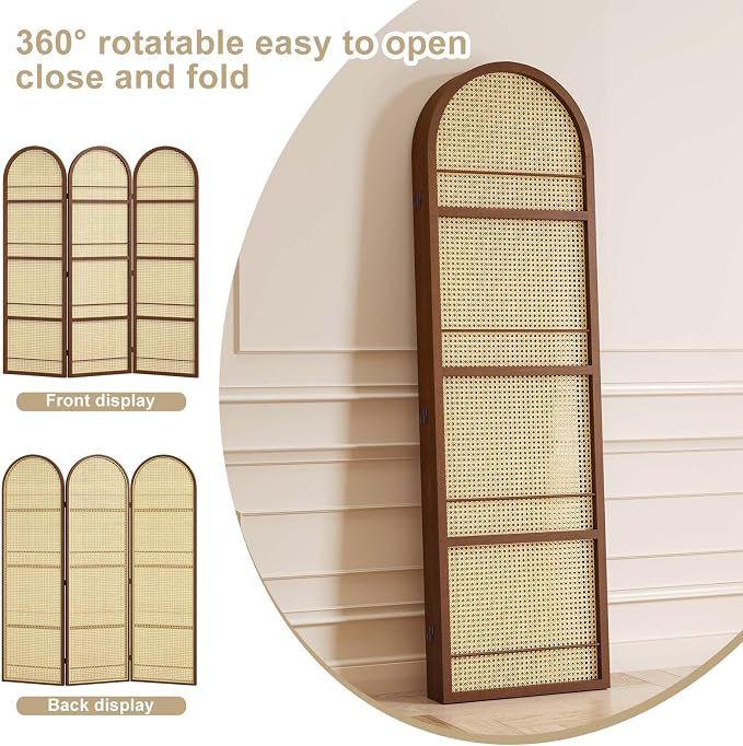 Rattan Room Divider with Bookshelf, Privacy Screen - Image 4
