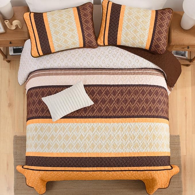 Dinjoy Quilts King Size, Striped Bedspread Bedding Sets, Coverlet Bed Sets - Image 7
