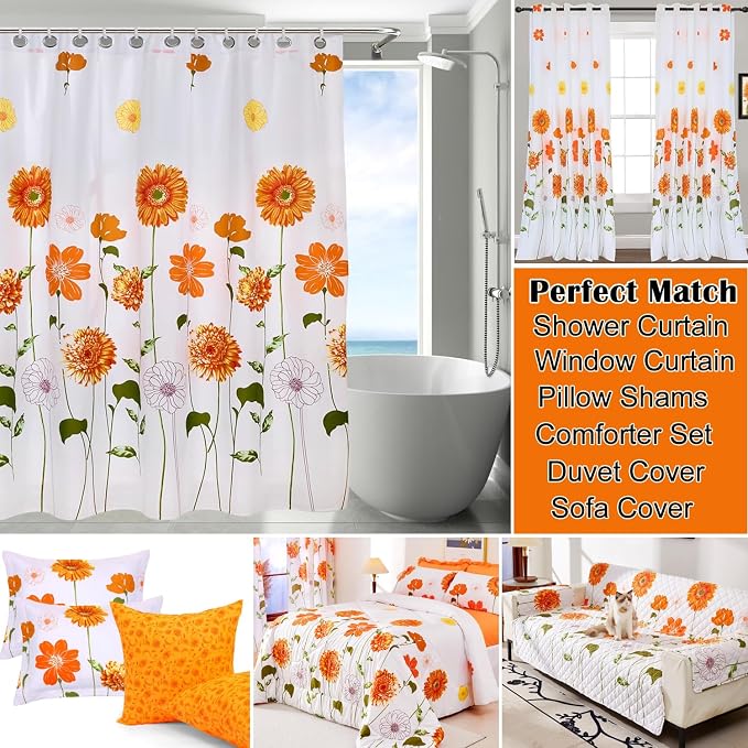 EVENHUG 100% Cotton Quilt King Size Orange Sunflower Bedding Set Floral - Image 4