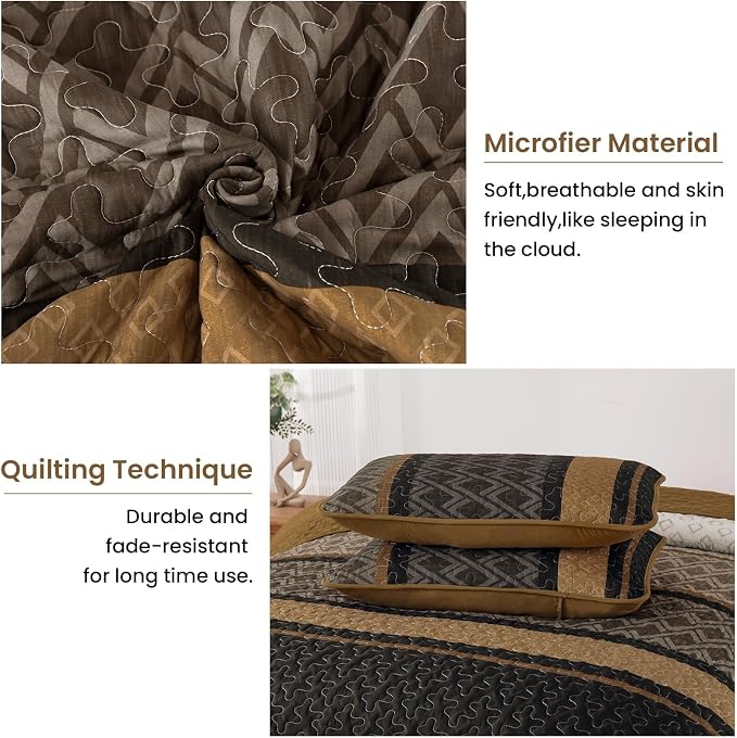 Dinjoy Boho Queen Quilt Set, Striped Bedspread Queen Size, 3 Pieces Micofiber - Image 4