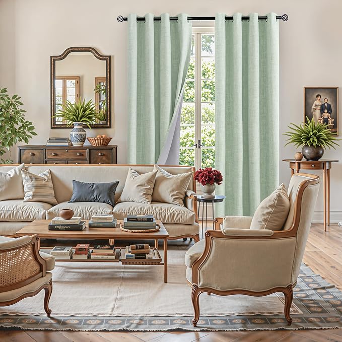 YoungsTex Sage Green Linen Blackout Curtains 72 Inch Length - Image 3