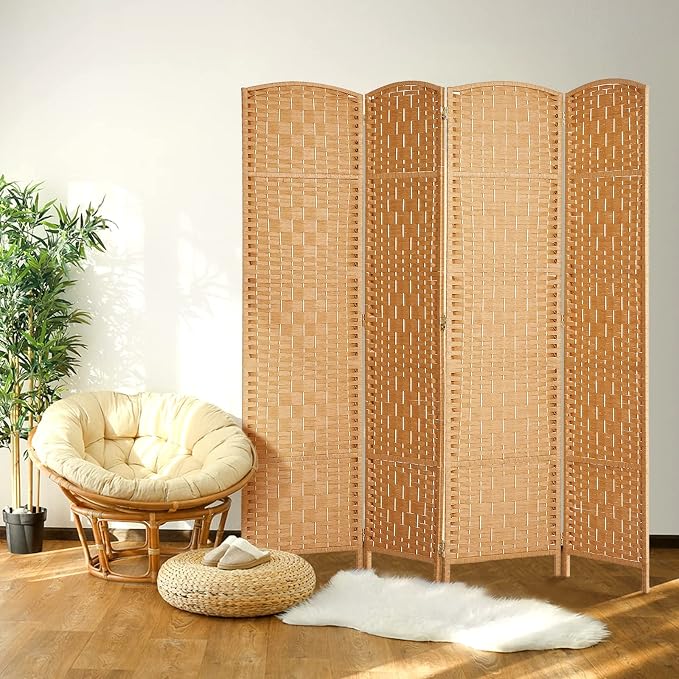 RHF Room Divider Panel, 4 Panel Partition Room Dividers Screen, Light Beige | - Image 2