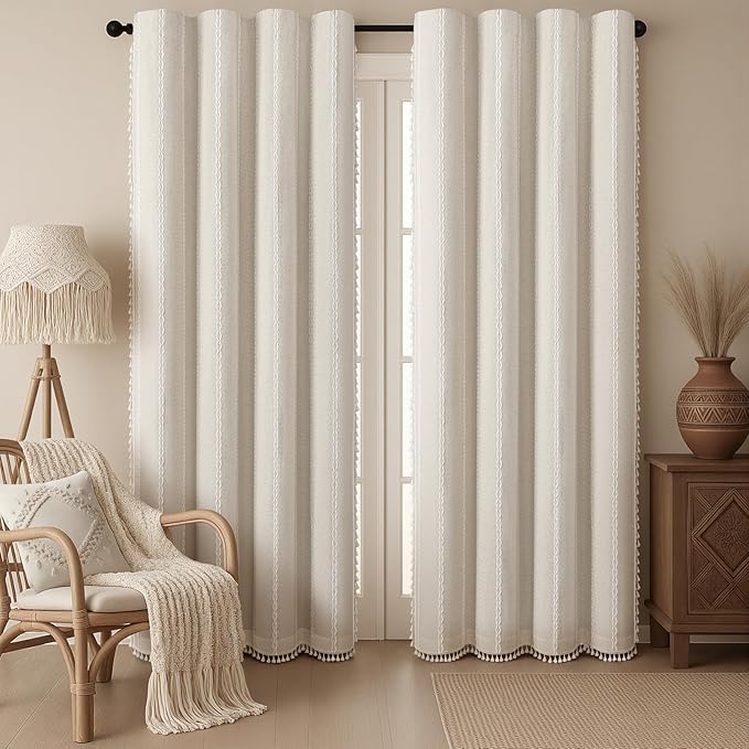 Ivory 100% Boho Blackout Curtains 90 Inch 2 Panels by Unknown