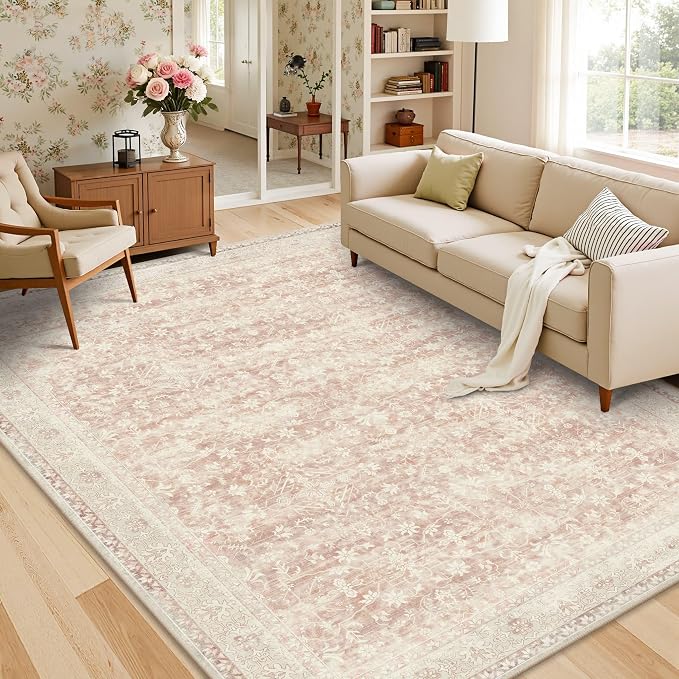 Latte&Fog Pink Rugs for Girls Bedroom Washable 6x9 Area Rug for Living Room | - Image 3